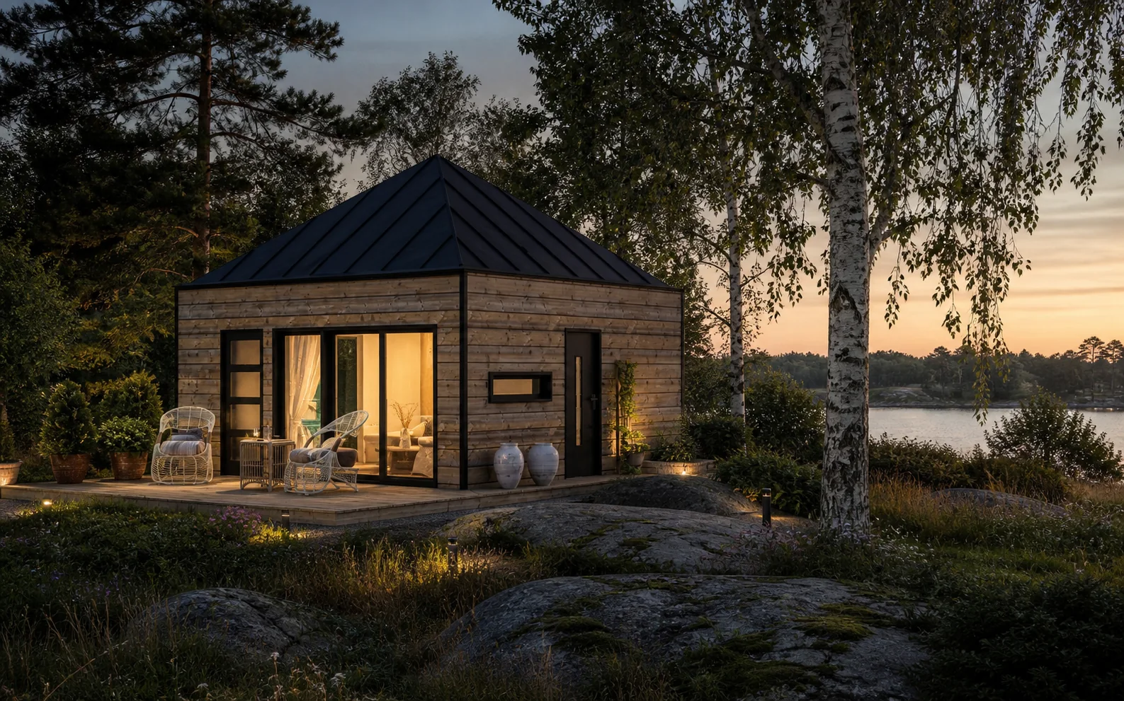 Visualisering av Dalarö i en skandinavisk trädgård